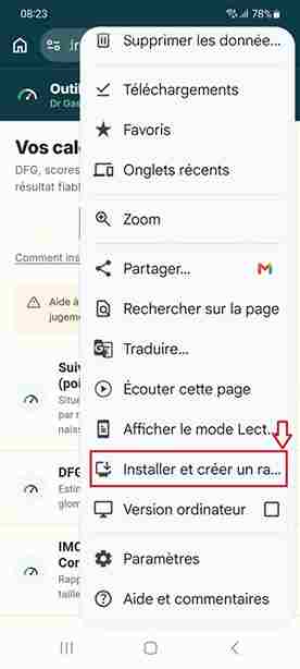 Menu puis Installer